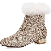 FIFSY Women Sequin Ankle Boots Low Heel Sparkly Glitter Booties