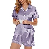 YIJIU Womens Silk Satin Pajamas Set Short Sleeve Sleepwear Soft Button Down Loungewear Two-piece Pjs Sets XS-XXL