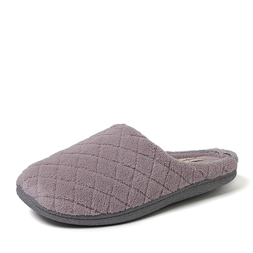 Dearfoams Women's Leslie Washable Memory Foam Clog with Wide Widths Slipper, Frosted Plum Terry, 5-6