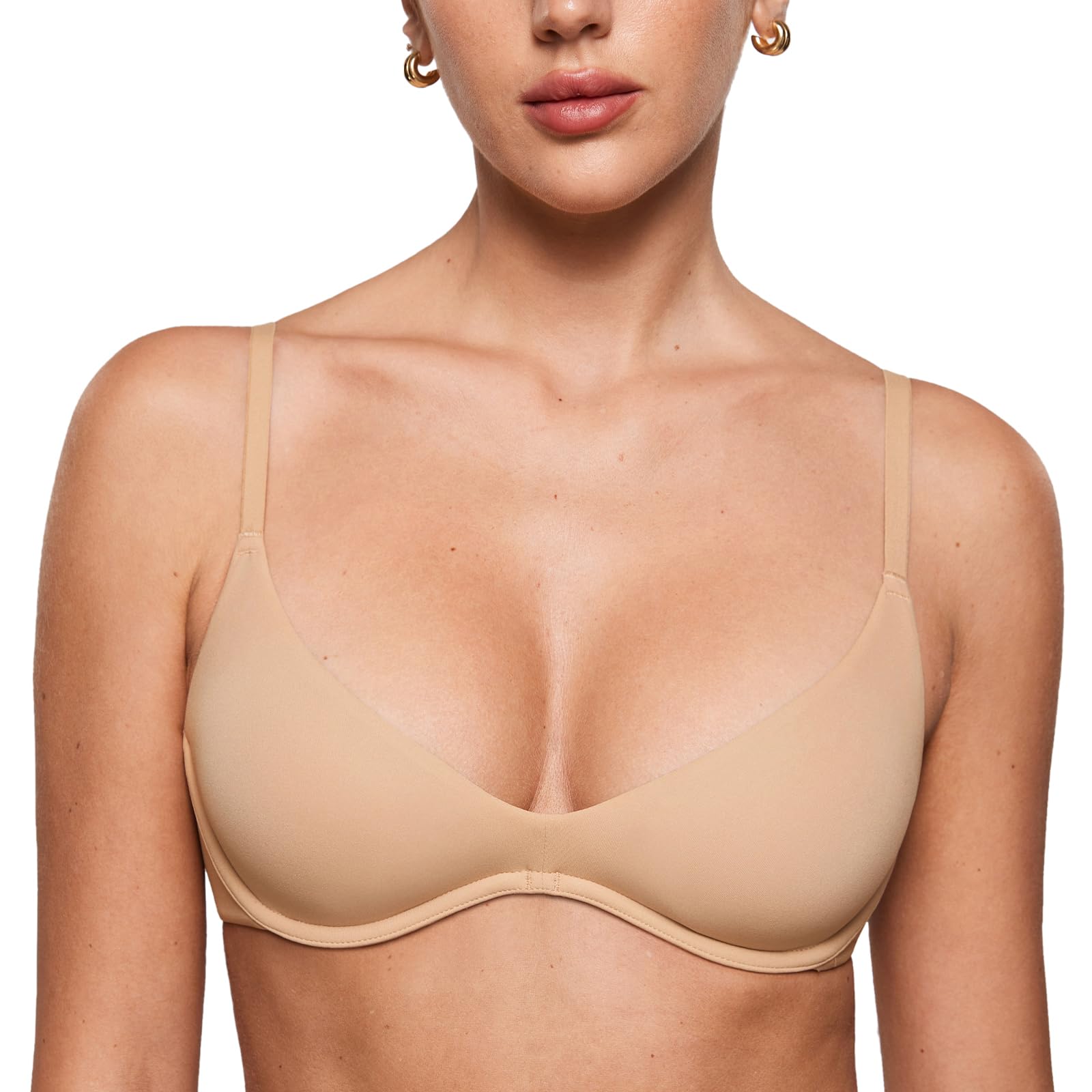 Photo 1 of INLYRIC Women's Inbarely Plus Plunge Bra - Unlined Underwire Sexy Demi Balconette Bras Warm Beige 32F