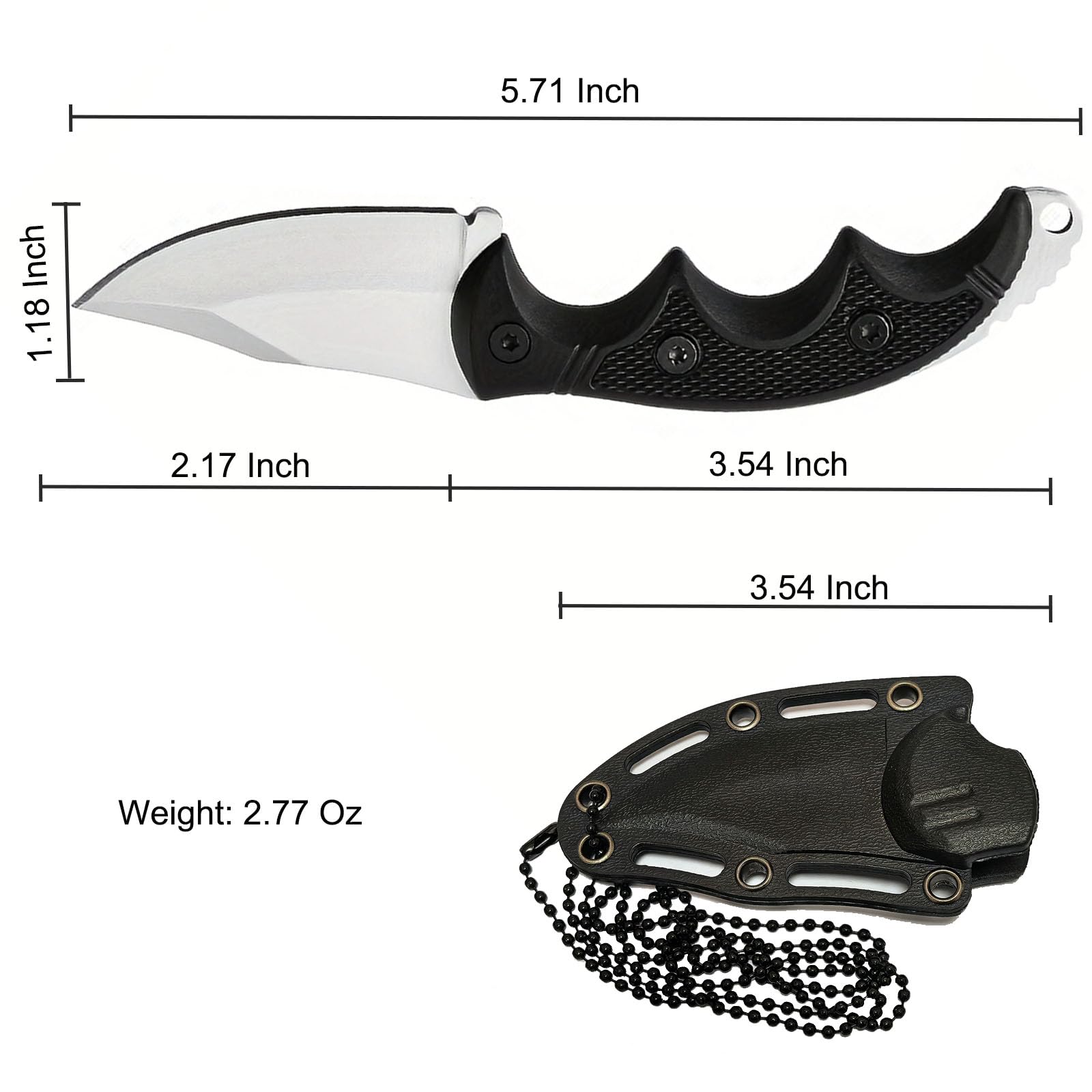 AZHU Small Fixed Blade Knife Neck Knife with Sheath and Chain - Lightweight 2.2 Inch Full Tang Blade for Tactical EDC Camping Survival - Non-slip Handle
