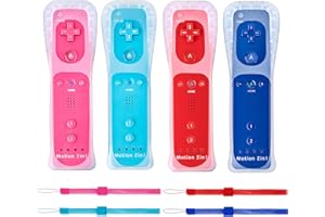 DTianSir 4Pack Motion Plus Wii Remote Controllers with Silicone Case & Wrist Strap,Wii Remote Controllers with Built in Motio