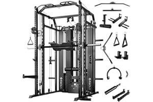 Mikolo Smith Machine with Weight Stack, Power Cage Home Gym System with LAT Pulldown & Cable Crossover, Multi-Functional Trainer with Dual Pulley System, Includes 10+ Free Attachments