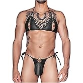 Starsouce Mens Sexy Lingerie Set Sheer Bra and G String T Back Thongs Low Rise Tie Side Bikini Briefs Adjustable Underwears