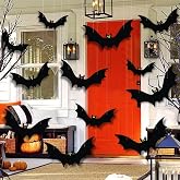 FANFX Halloween Bat Decorations 12 Pack Hanging Bats with Glowing Eyes | Spooky Hanging Bat Decor with Glowing Eyes, Easy Hanging Design for Indoor and Outdoor Spooky Party Decor