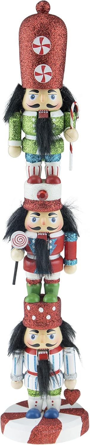 Nutcrackers - Clever Creations Peppermint Stacked 15 Inch Traditional Wooden Nutcracker, Festive Christmas Décor for Shelves and Tables