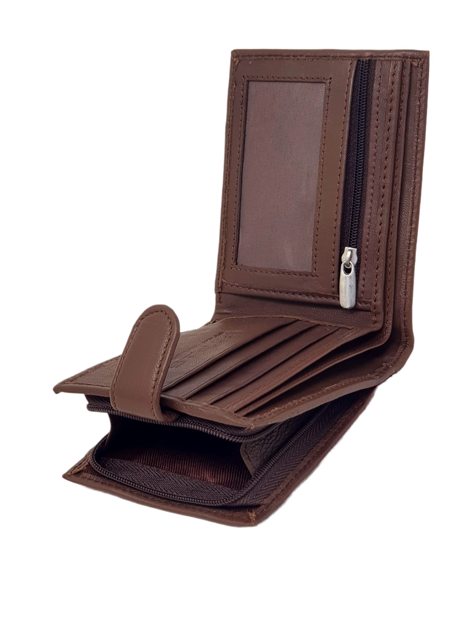 Mens RFID Blocking Soft Genuine Leather Bifold Wallet with A Side Zipper Coin Pouch 42 (Brown) — image 1