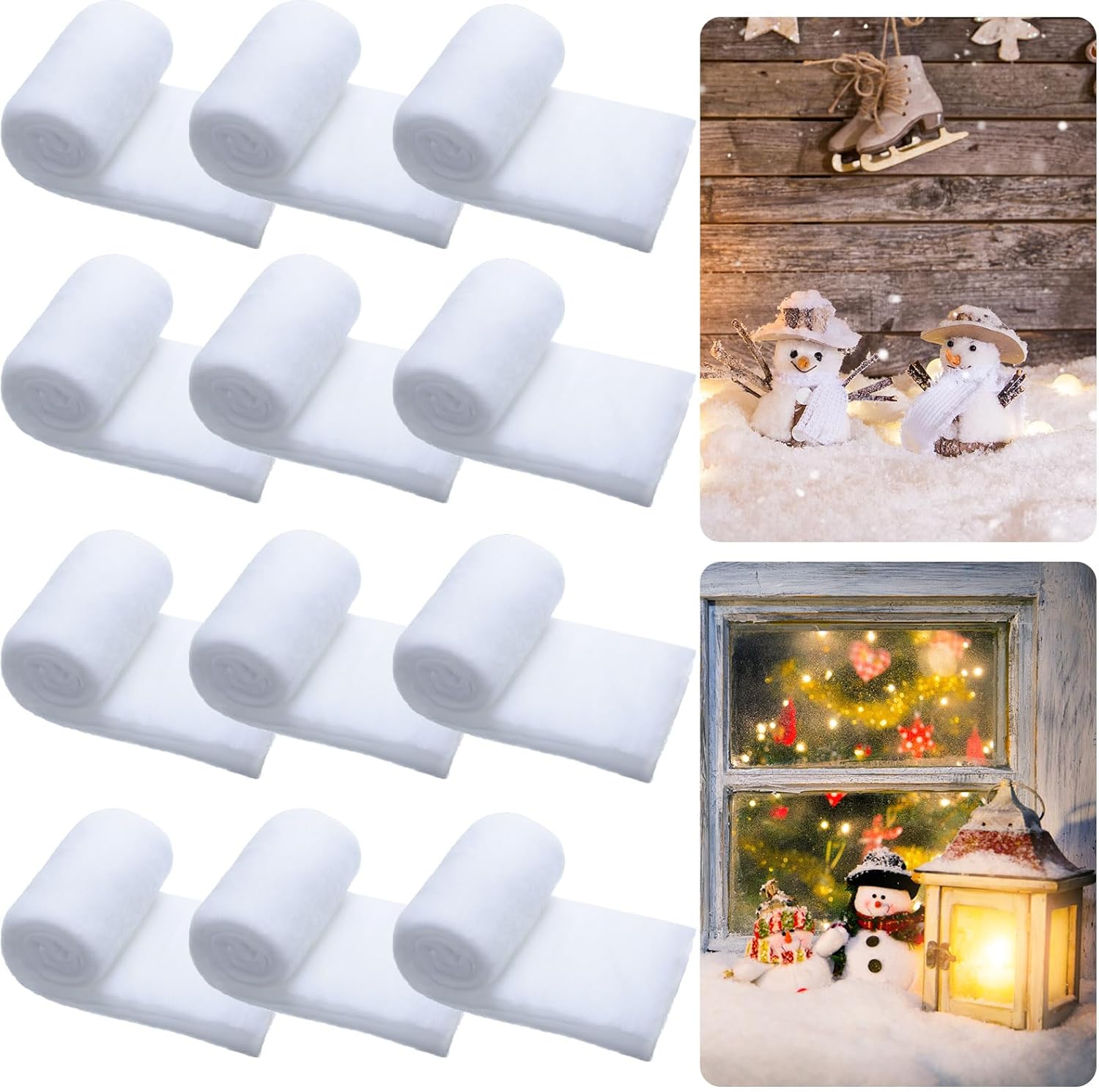 Artificial Snow - Christmas Fake Snow Blanket 30 in x 8 ft Christmas Snow Roll Artificial Christmas Village Display Snowy Decorations Fluffy Fake Snow Cover Christmas Faux Snow Sheet for Winter Mantel Decor (12 Pieces)