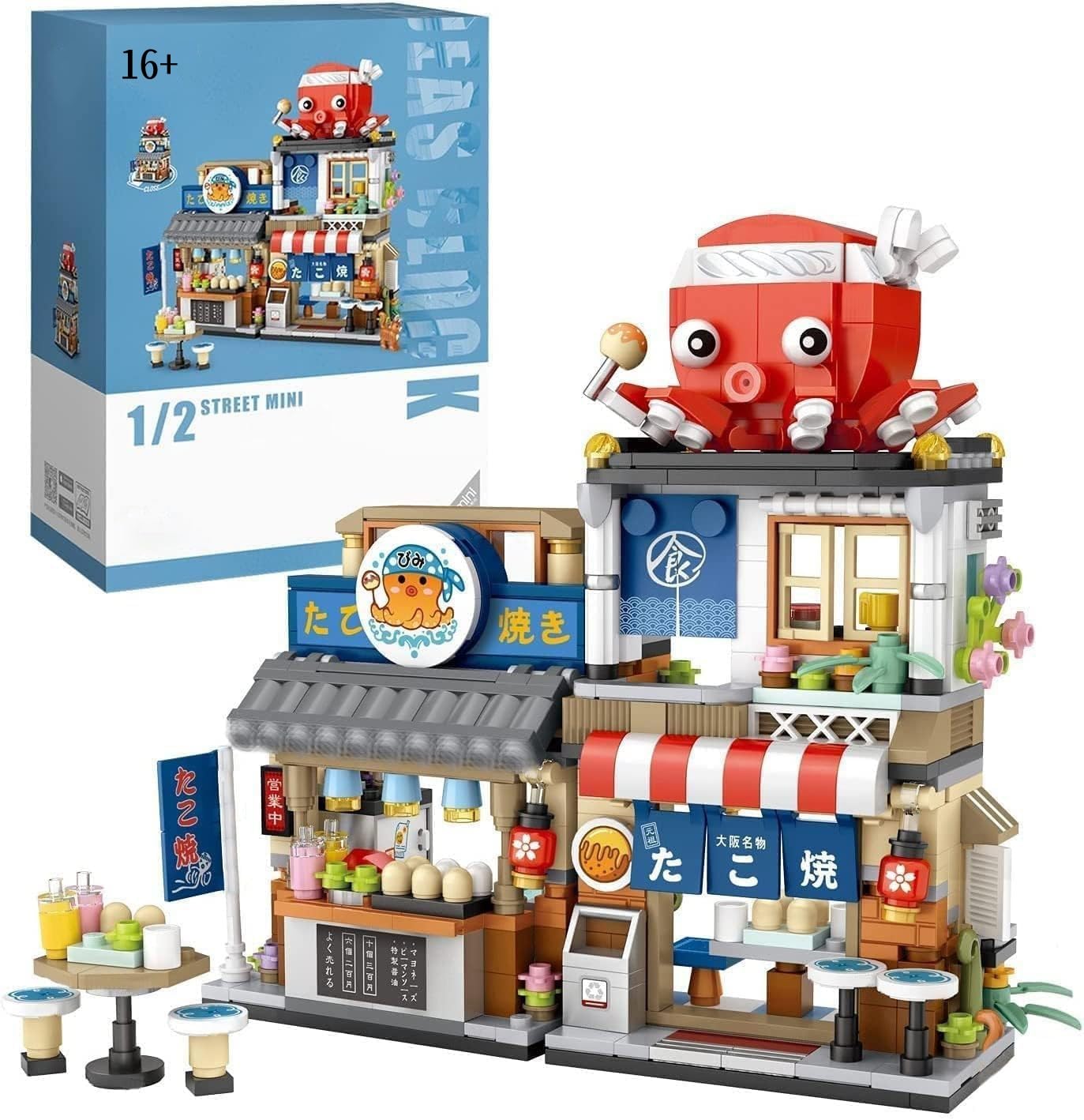 FULHOLPE Japanese Street Takoyaki Shop Building Blocks, 722Pcs Architecture Model Modular House Building Sets NOT Compatible with Major Brands