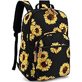 Leaper Laptop Backpack for Women: Cute Girls Sunflower Bookbag for School College Travel Work - Lightweight Book Bag Floral for Kids Teen - Aesthetic Back Pack Stylish Hiking Daypack for Teacher Black