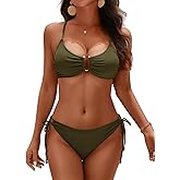Sucrefas Women's U-Wire Bikini Set Sexy High Cut Cheeky Bathing Suit Two Piece Tie Sides Ribbed Swimsuit