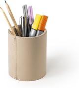 Osco Faux Leather Pen Pot Desk Organizer 10.5cm H 8.7cm Dia Taupe view 3
