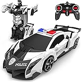 BLUEJAY Transform Rc Cars for Boys 4-7 8-12, 2.4Ghz 1:18 Scale Remote Control Car Transforming Robot, One-Button Deformation 360° Rotation and Drift Car Toy Gifts for Boys 3-5 (White)