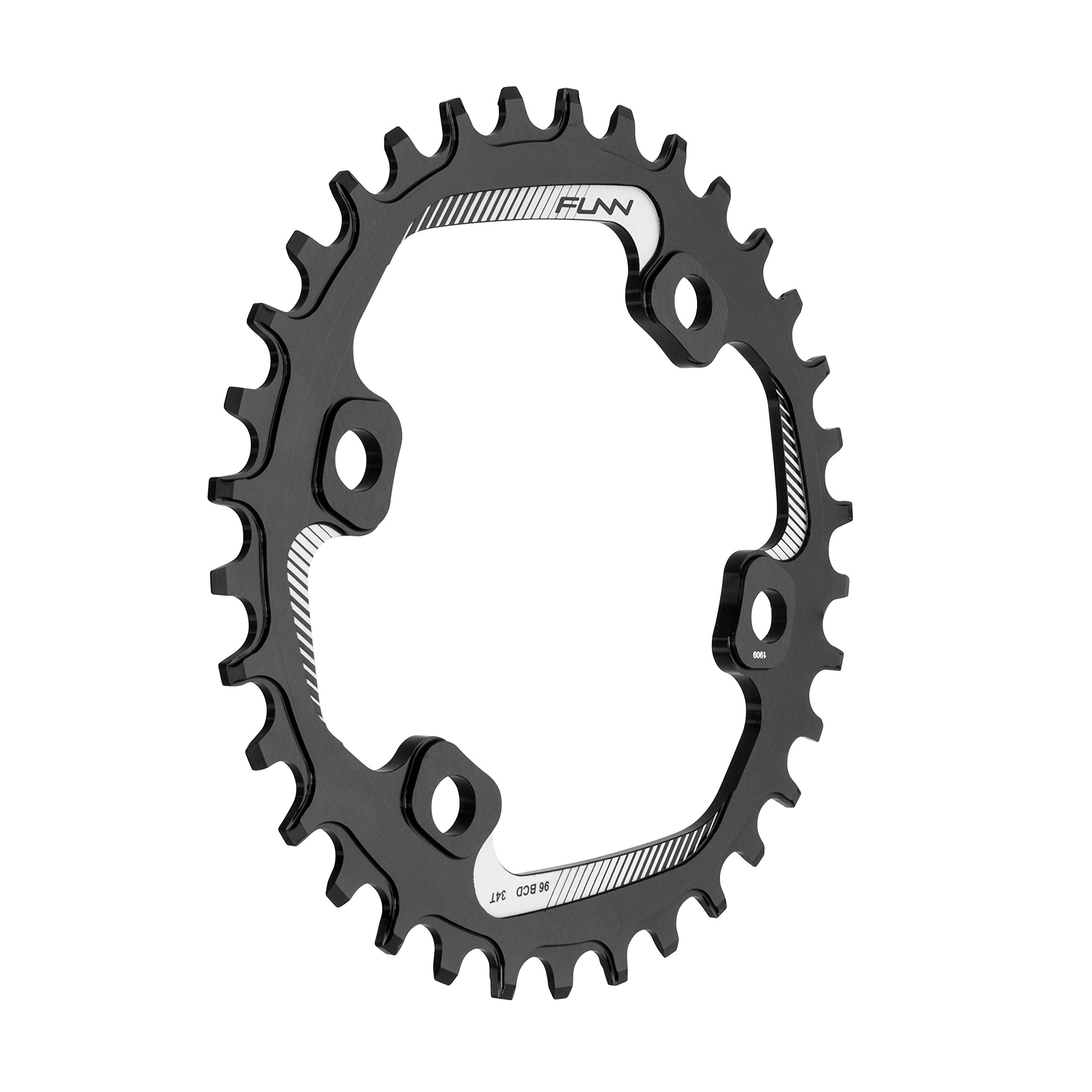 Funn Solo Narrow Wide Chainring for 9 10 11 12 Speed Chain, Fits Asymmetric 96mm BCD Interface Crankset, Single Speed Bike Chain Ring for MTB, BMX Bike, Gravel Bike and Road Bike (34T, Black)