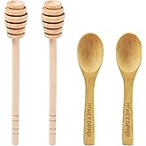 DESIOLE 4Pcs Wooden Honey Dipper Sticks, 6.3 Inch Honey Comb Stick | Mini Honey Mixing Stirrer Spoon for Honey Jar Dispense Drizzle Honey Wedding Party