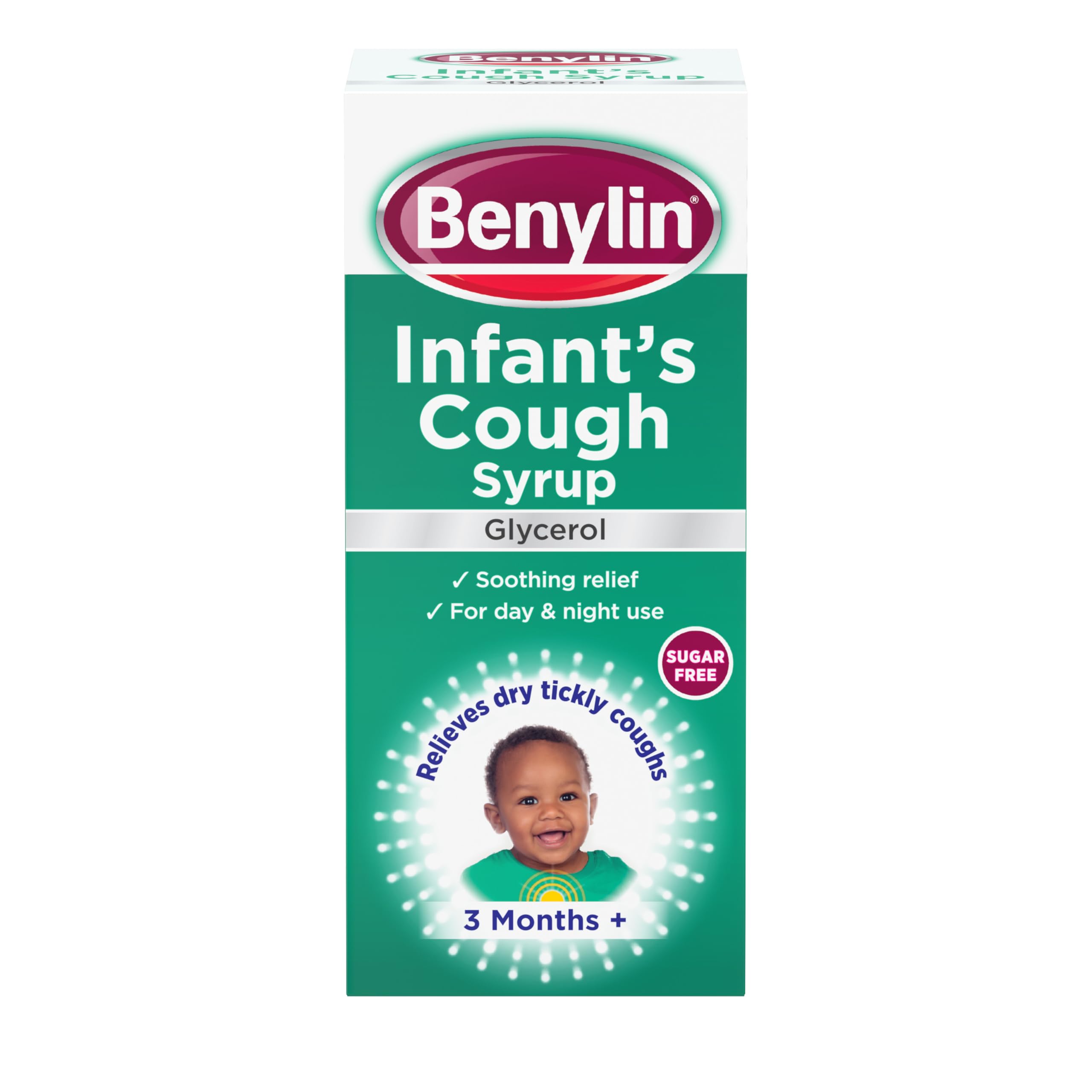 Benylin Infant’s Cough Syrup Apple Flavour (1x 125 ml), Effective Tickly and Dry Cough Medicine, Suitable for Day and Night Use Medicine for Children Aged 3 Months +