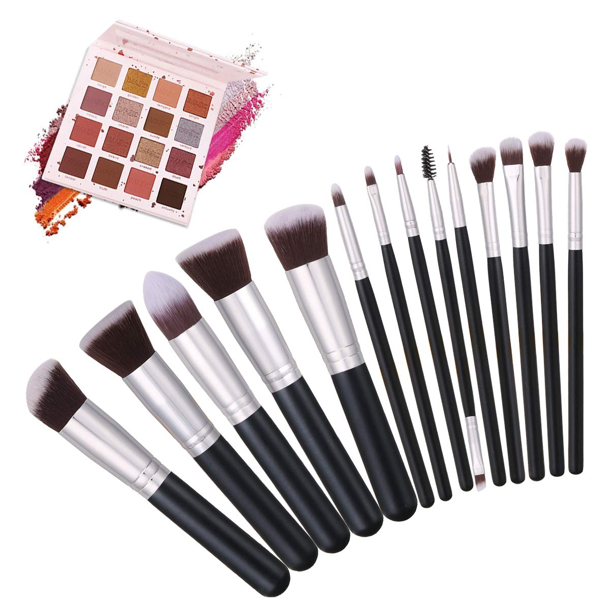 Akstore Makeup Brushes 14 Pcs Makeup Brush Set Travel makeup brush set with 4 Makeup Sponge Blender 2 Makeup Foundation Sponge Air Cushion Powder Puff 1 silicone brush cleaner (Silver): Beauty