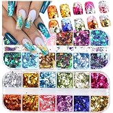 2 Boxes 24 Colors Chameleon Holographic Glitter Mermaid Nail Art Sequins | 3D Flakes Laser Gradient Nail Glitter Design Shiny Glitters Powder Accessories for Women Manicure DIY Decorations