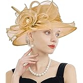 RZTA Women's Kentucky Derby Church Dress Hat Wide Brim Leaf Flower Bridal Shower Hat