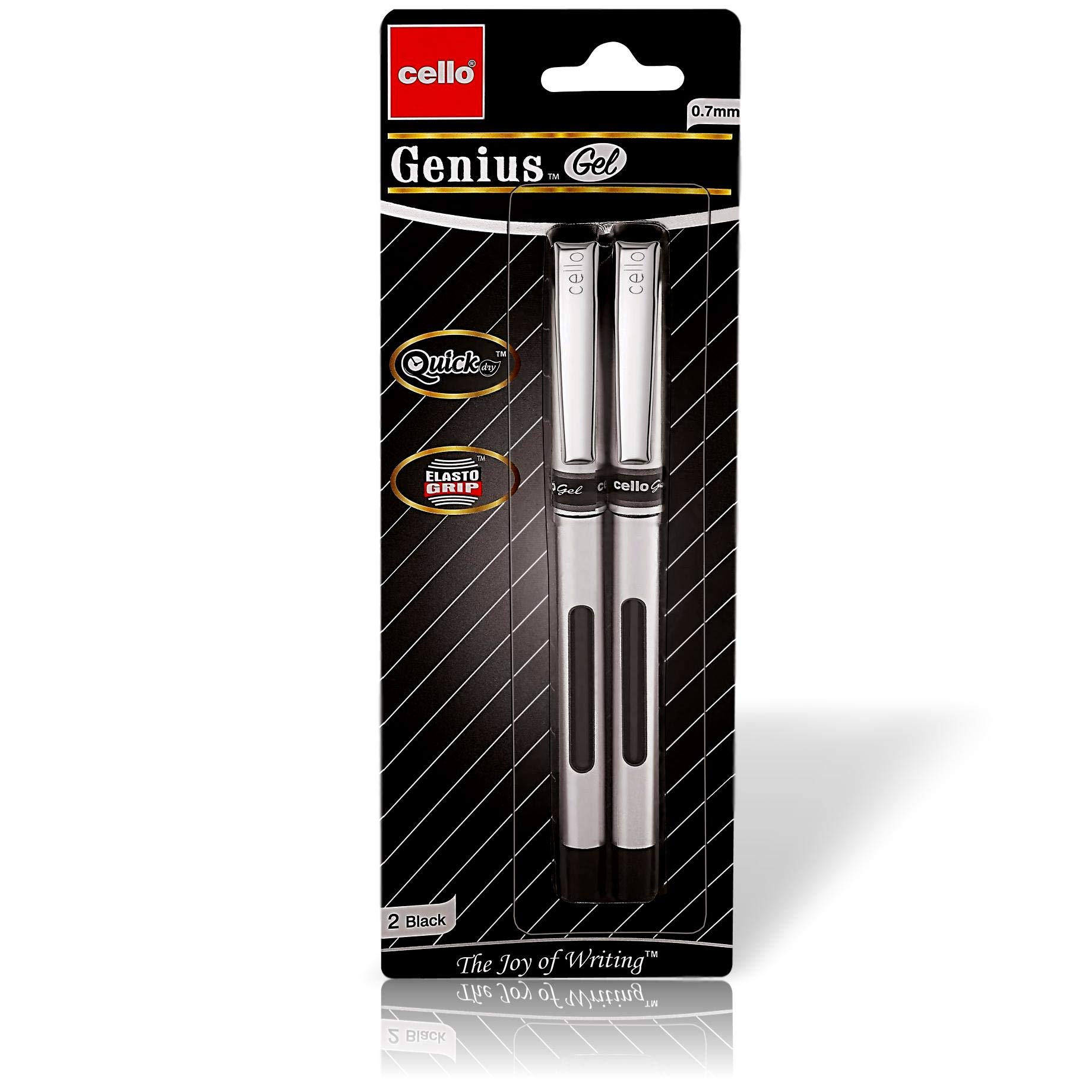 CelloPremium Medium Point Pens with Comfort Grip Control (Genius Black Ink Gel 2 Pack)