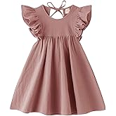 Dutebare Toddler Baby Girl Dress Cotton Linen Ruffle Halter Sleeveless Dresses Kids Summer Sundress