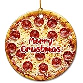 Pizza Christmas Ornament 2025 - Pizza Gifts for Foodies Men, Women - Food Ornaments for Tree, Food Gifts for Family, Friends - Ceramic Hanging Christmas Decorations, White Elephant Gift Ideas