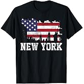 Vintage New York City NYC Skyline USA Flag America Gift T-Shirt