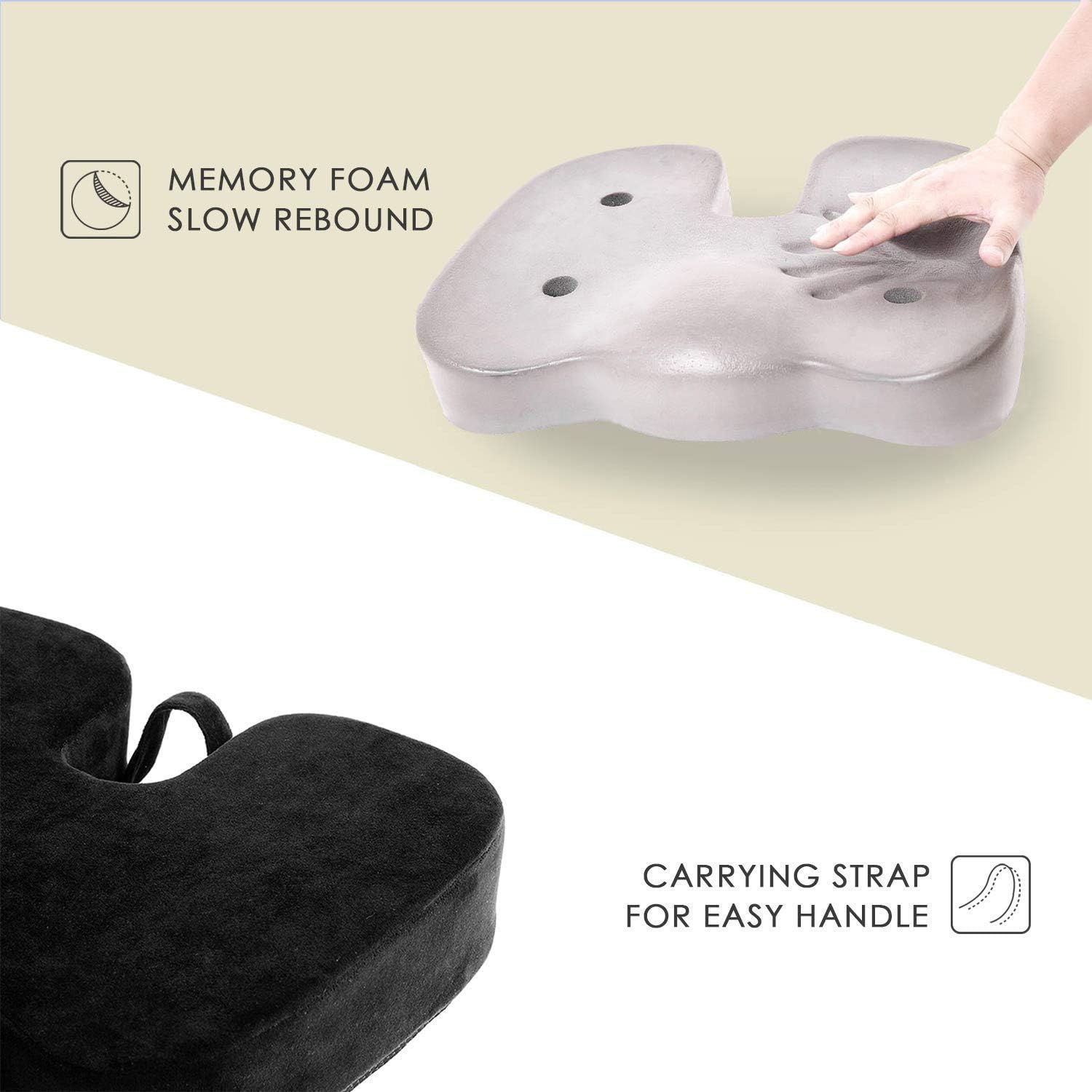 CYLEN Home-Memory Foam Bamboo Charcoal Infused Ventilated Orthopedic Seat Cushion for Car and Wheelchair - Washable & Breathable Cover (Black): Home & Kitchen