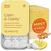 Neuro Calm & Clarity Mints - GABA L-Theanine Stress Supplement with Vitamin D3 - Non-Drowsy, Functional Calming Mints for Mood, Mental Clarity & Cognitive Function - Honey Lemon, 72 ct