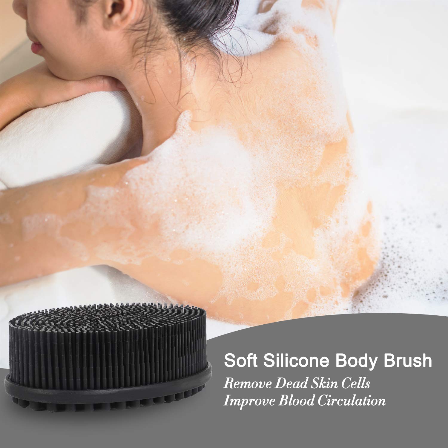 Heeta Body Brush for Wet and Dry Brushing, Silicone Bath Brush for Gentle Exfoliating on Softer, Glowing Skin, Gentle Massage with Bath and Body Brush to Improve Your Blood Circulation (Black) : Beauty