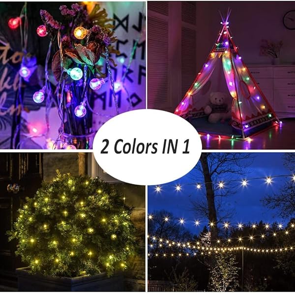 MOCALIDO 40FT GLOBE STRING LIGHTS BATTERY OPERATED OUTDOOR, 80 LEDS HANGING LIGHTS WITH REMOTE, WARM WHITE & MULTICOLOR WATERPROOF FOR OUTSIDE INDOOR CAMPING TENT DECOR