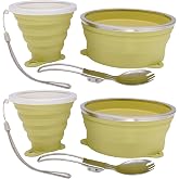 Cagelya Mess Kit for Camping 2 Pack | Silicone Collapsible Bowl, Collapsible Cup, Stainless Steel Spoon, Backpacking Outdoor Hiking Traveling and Picnic