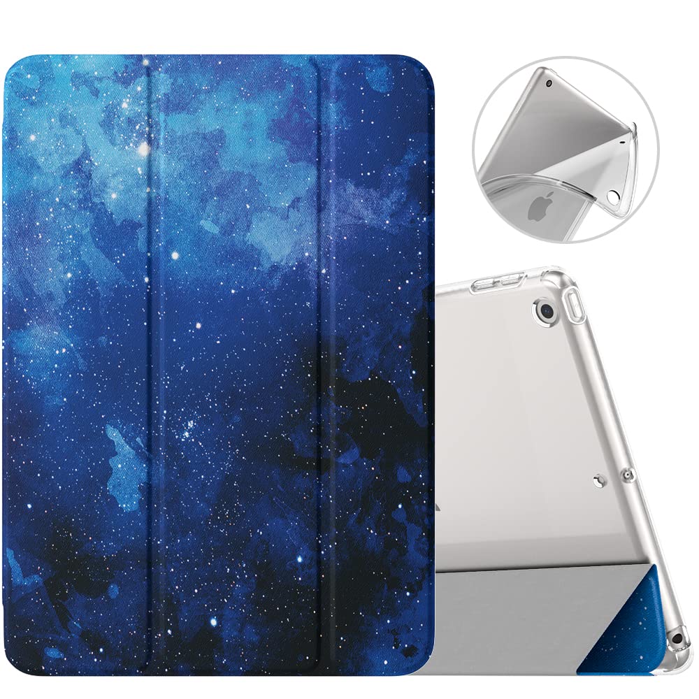 MoKo Case for iPad 9th Generation 2021/ iPad 8th Generation 2020/ iPad 7th Generation 2019, Soft Translucent TPU Frosted Back Cover Slim iPad 10.2 inch Case with Stand,Auto Wake/Sleep,Blue Starry Sky — image 1