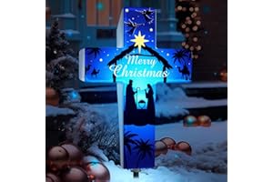 Yousoontic Outdoor Nativity Scene Solar Lighted Religious Christmas Garden Stake Nativity Scene Yard Decorations Solar Light up Holy Night Cross Stake Decor for Christmas Outside Patio Yard(Classic)