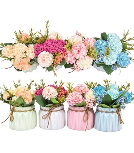 Antqov Faux Plants With Vase, Artificial Flowers In Vase, Fake Plants Potted Arrangement Home Office Bathroom Dining Table Centerpiece Decorations Coffee Table - View #4