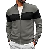 Runcati Mens Full Zip Cardigan Sweater Casual Knit Stand Collar Cardigan Slim Fit Color Block Fall Winter Sweaters