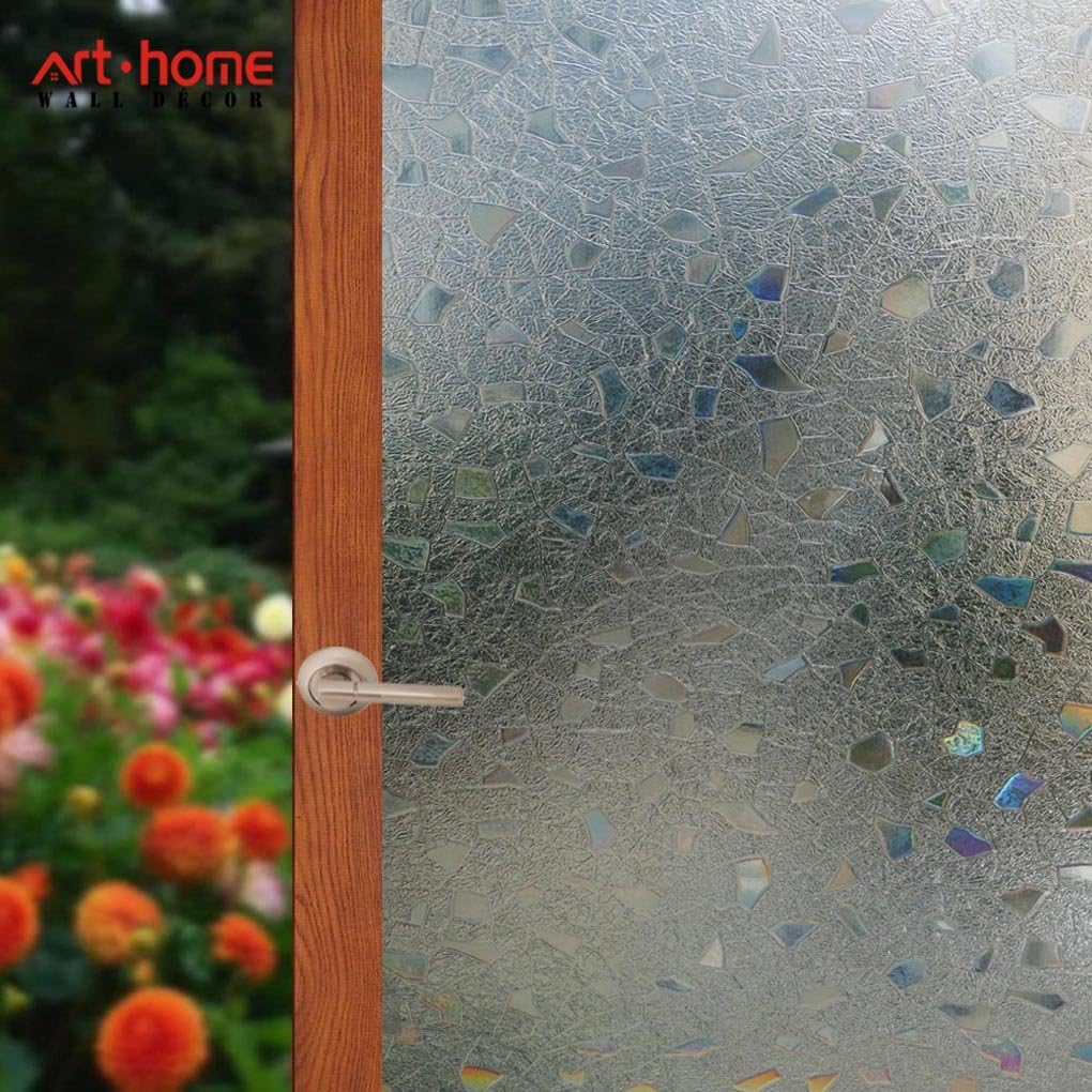 Arthome Frosted Decorative Privacy Window Films No Glue Self Static Cling Anti UV Non-Adhesive Removable for Bathroom Living Room Bedroom Kitchen Office Home (AH004, 23.6 x 100 inch)