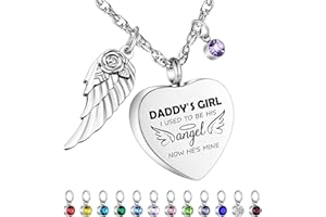 Dletay Heart Urn Necklace for Human Ashes Cremation Jewelry with 12 Birthstones Cremation Necklace for Ashes