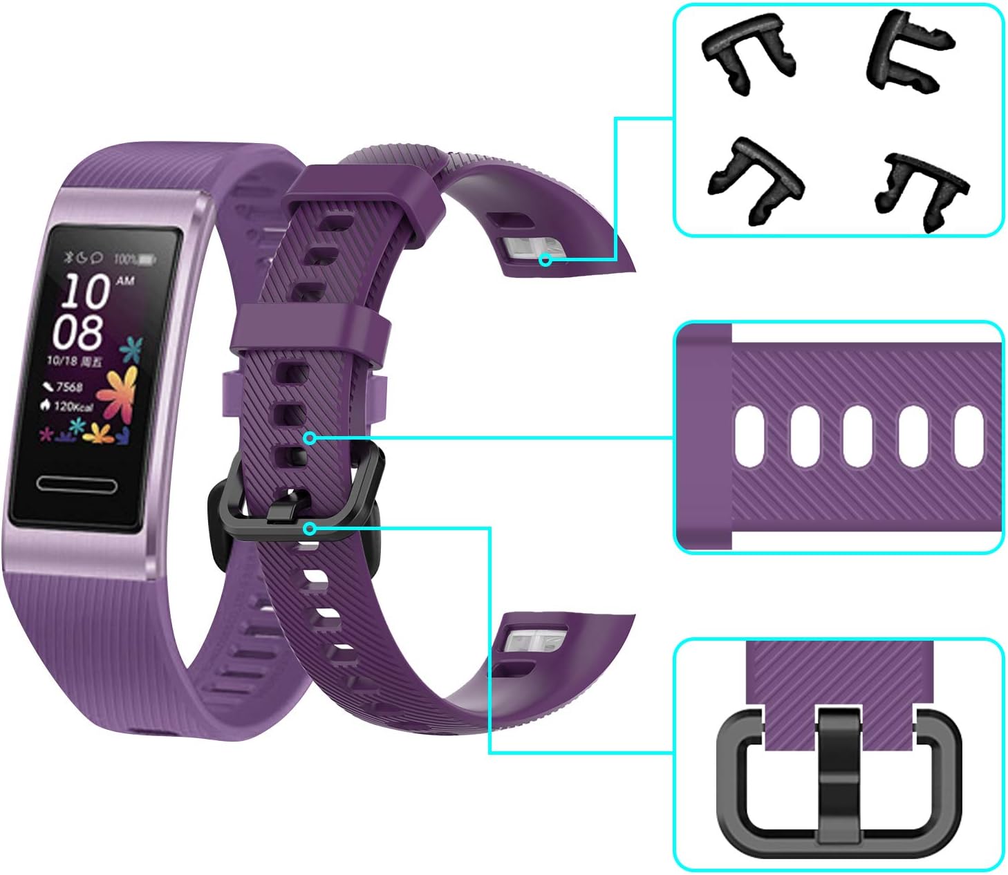 teyiwei Purple Soft Silicone Wrist Strap Compatible for Band 3 Pro Replacement Watch Band Bracelet Compatible with Band 4 Pro - Image 3