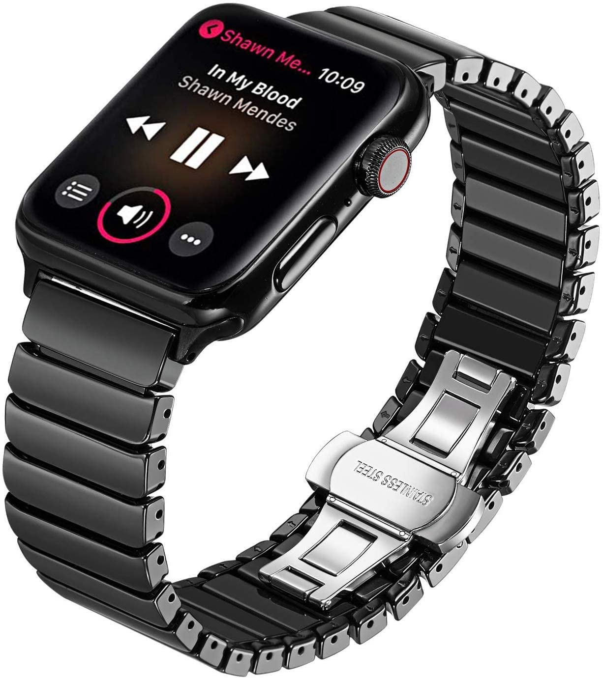 MaKTech Ceramic Link Bracelet Band Compatible with Apple Watch Series 11/10/9/8/7,Ultra 3/2/1,SE 3/2/1 [2025] (46mm/45mm/44mm/49mm,Black) — image 1