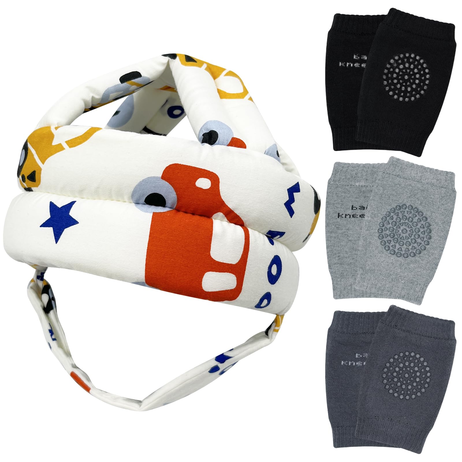 Baby Safety Helmet Toddler Protector Adjustable Cap Soft Cotton Cushion Full Head Protection with Knee Pads, A Bump-Free Safety Hood for Your Baby to Learn to Crawl, Walk & Run