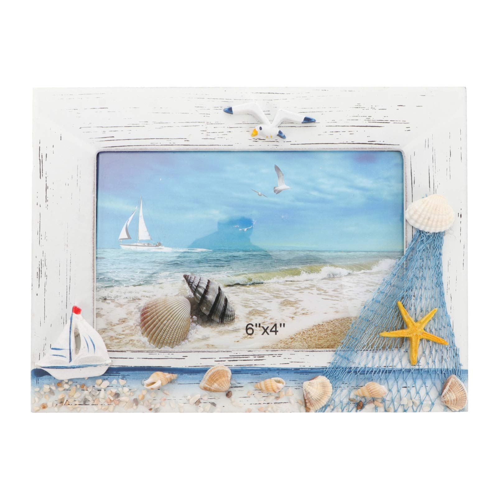 Mediterranean Picture Frame Nautical Photo Frame Coastal Picture Frame Beach Tabletop Photo Holder Stand Wooden for Mediterranean Ocean Desktops Display Ocean Theme