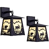 TOCHIC Wall Sconce 2-Pack, Vintage Farmhouse Wall Light Fixtures, Black Outdoor Wall Lamp for Patio with Bear Elk, Rustic Wal