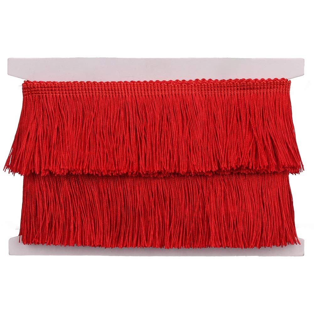 Fringe Trim Tassel Lace 2.5Inch Width 5 Yards Long for Clothes Accessories Latin Wedding Dress and DIY Lamp Shade Decoration (Red, 2.5 Inches)
