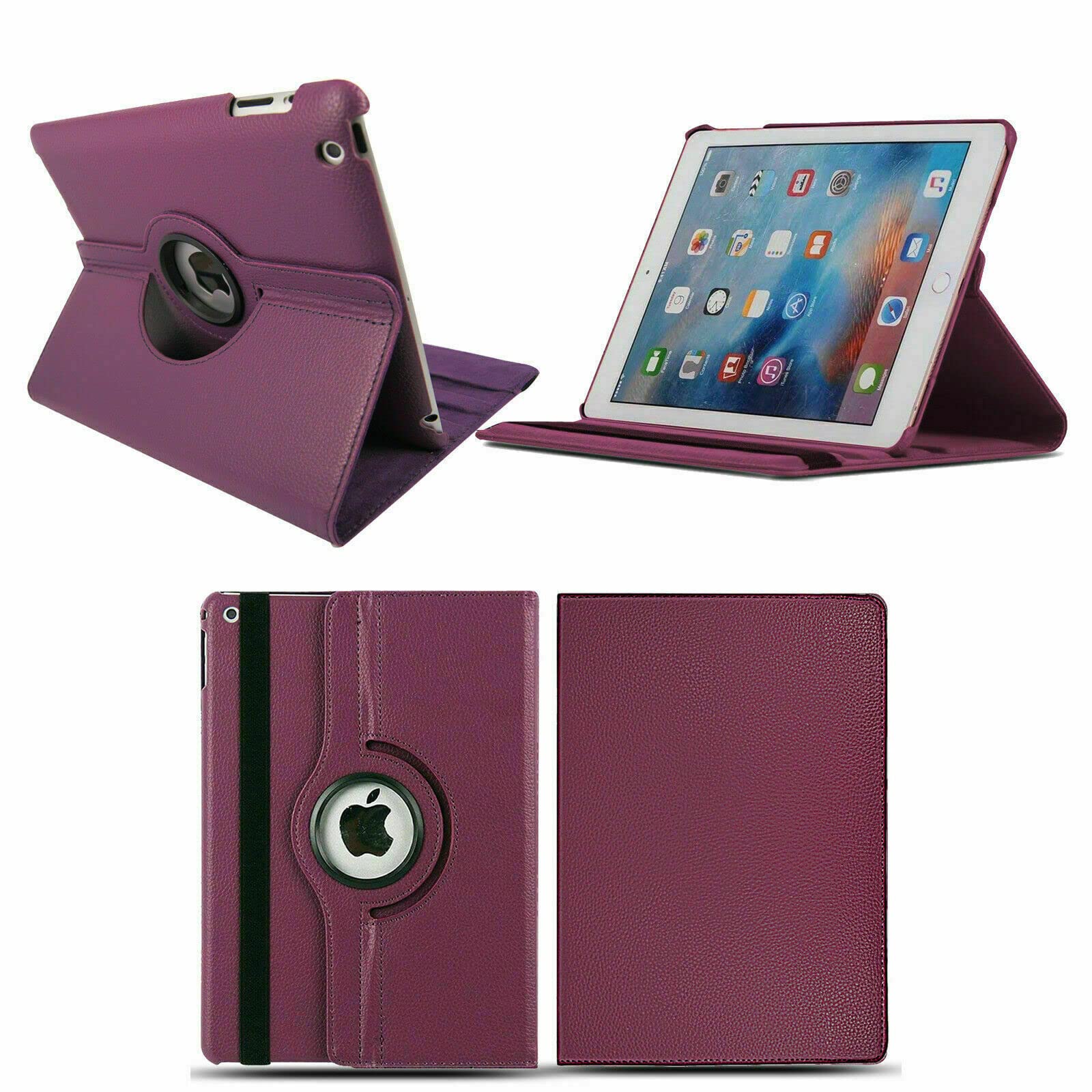 PU Leather Rotate Stand Case for iPad 9.7 inch 5th/6th Generation 2017/18 and For iPad Air 1st Generation and iPad Air 2 2013/14 (Purple)