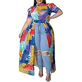 Women's Plus Size High Low Tops Blouse Puff Short Sleeve Mesh See Through Maxi Tunic Shirt Dresses