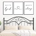 Framed Give it to God and Go to Sleep Signs 36x16”, Above Bed Wall Decors, Black And White Bedroom Decor (12x16 inches, Set of 3, Framed, Black)