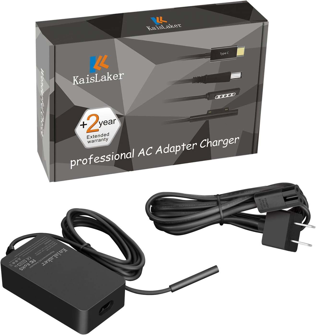 KaisLaker Surface Pro3 Pro4 Power Supply Adapter Charger 36W for Microsoft Surface Pro 3 4 i5 i7 with 6.5ft Power Cord Tablet Model 1625 12V 2.58A with USB 5V 1A /24 Months Warranty