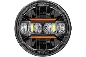 AUDEXEN 5.75" LED Headlight for Harley, Amber Signals & White DRL Round 5.75 Inch Motorcycle Headlight Compatible with Dyna Sportster Softail Iron 883 Street Bob Street Rod Super Wide Glide, Black