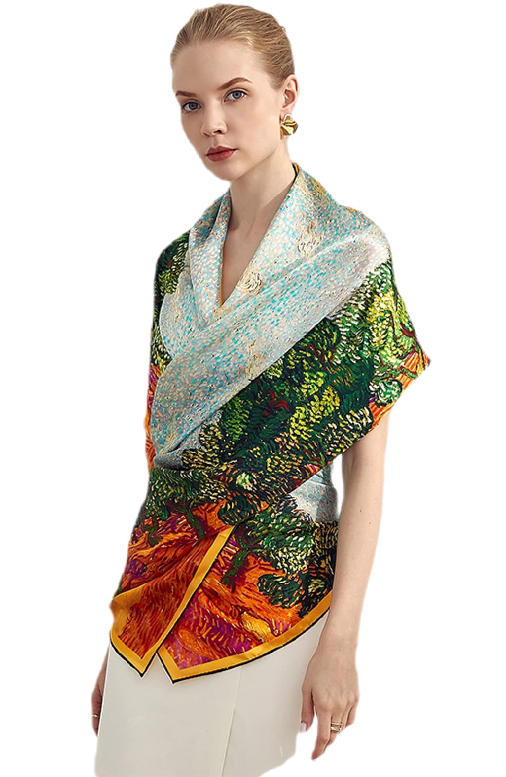 Prettystern Ladies Silk Stole for Evening Dress Van Gogh Art Silk Scarf The Olive Grove P527